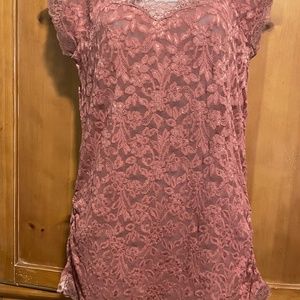 Moda Size Large Pink lace see through long fitted shirt
